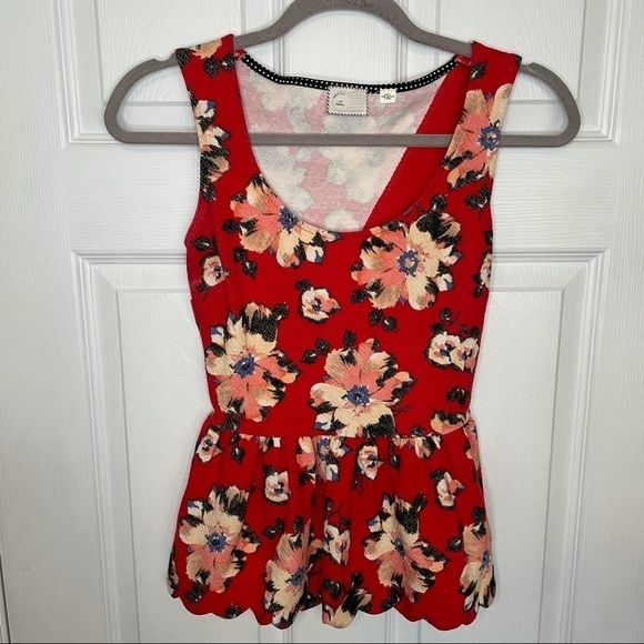 ANTHROPOLOGIE red floral peplum tank top XS - Picture 3 of 7